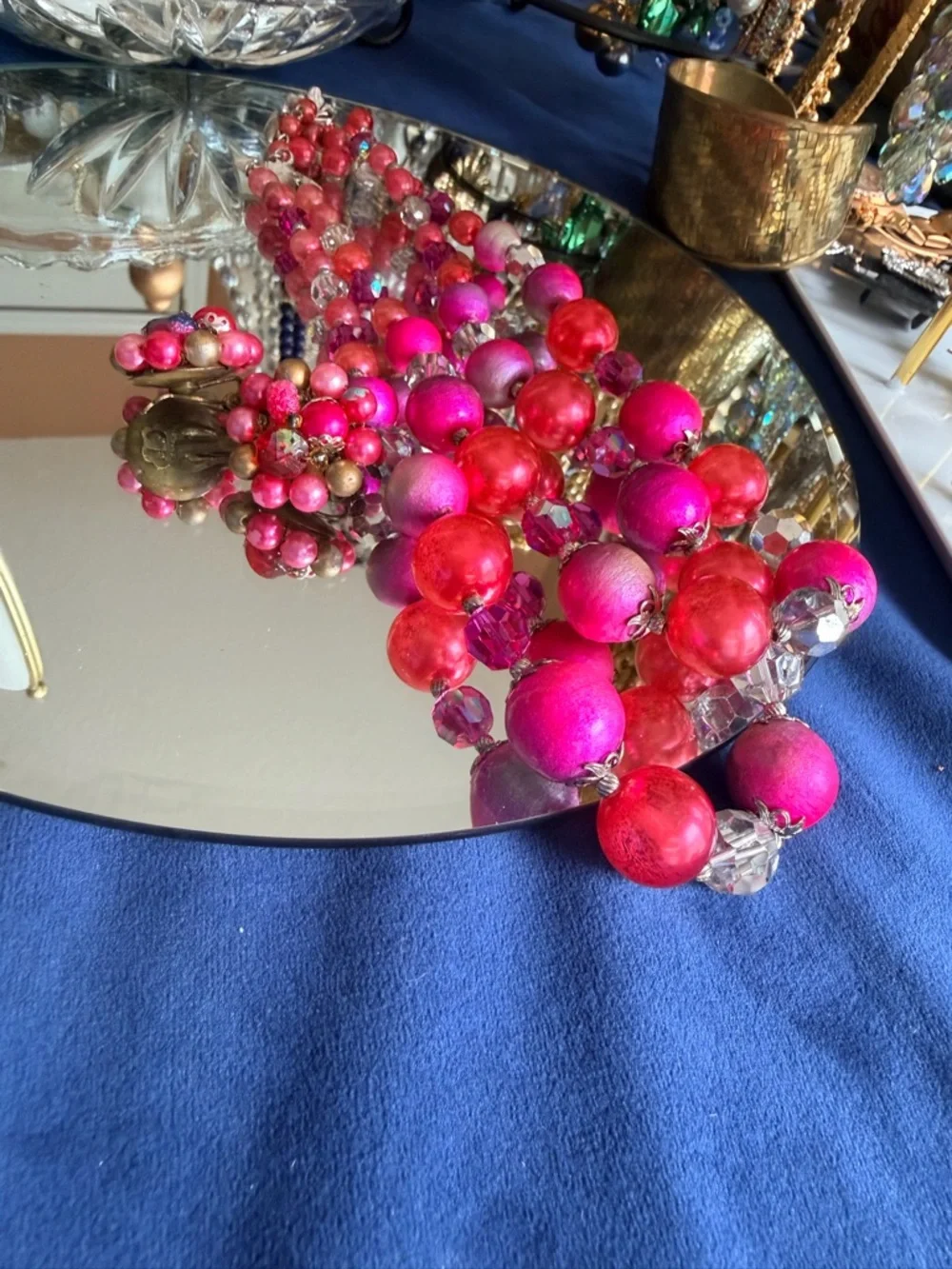 Vendome Vintage Pink, Orange and Crystal Double Strand Necklace and Earrings. - Picture 7 of 11